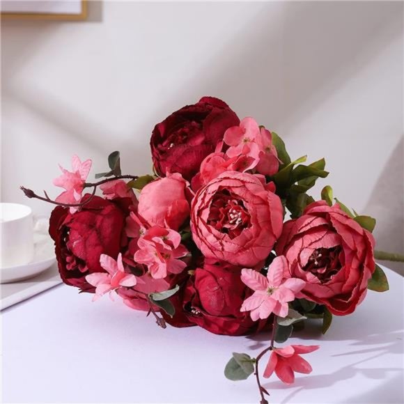 Fake Flowers Vintage Artificial Peony Silk Flowers Wedding Home Decoration - Picture 3 of 5